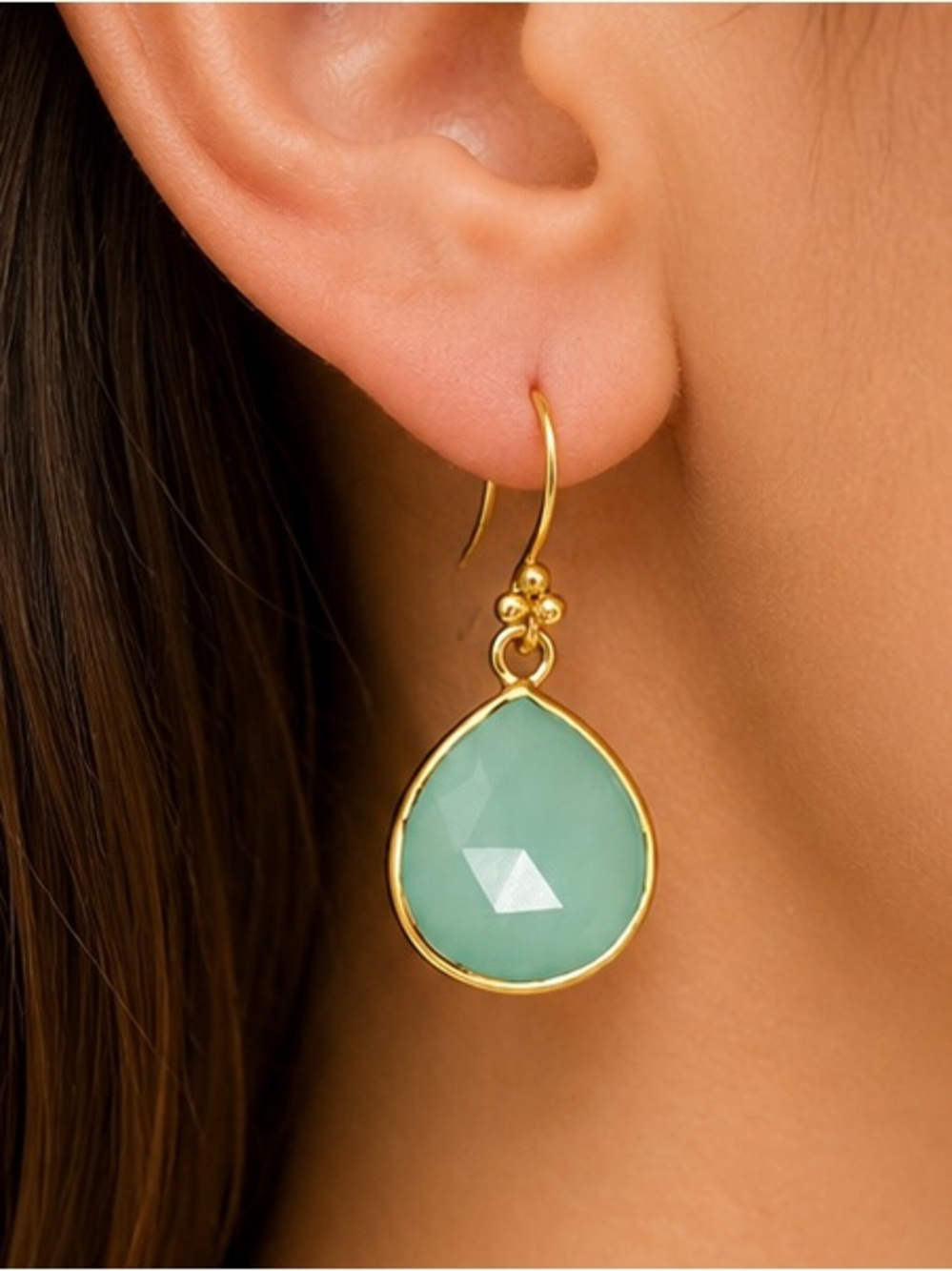 NEW - Genuine Chalcedony Teardrop Earrings Gold Filled I Faceted Gemstone I 1.5”